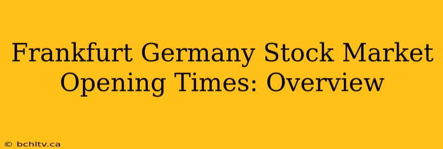 Frankfurt Germany Stock Market Opening Times: Overview